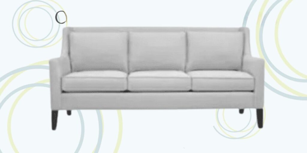A modern couch with circular patterns, set against a white background, emphasizing comfort and safety for communal spaces.