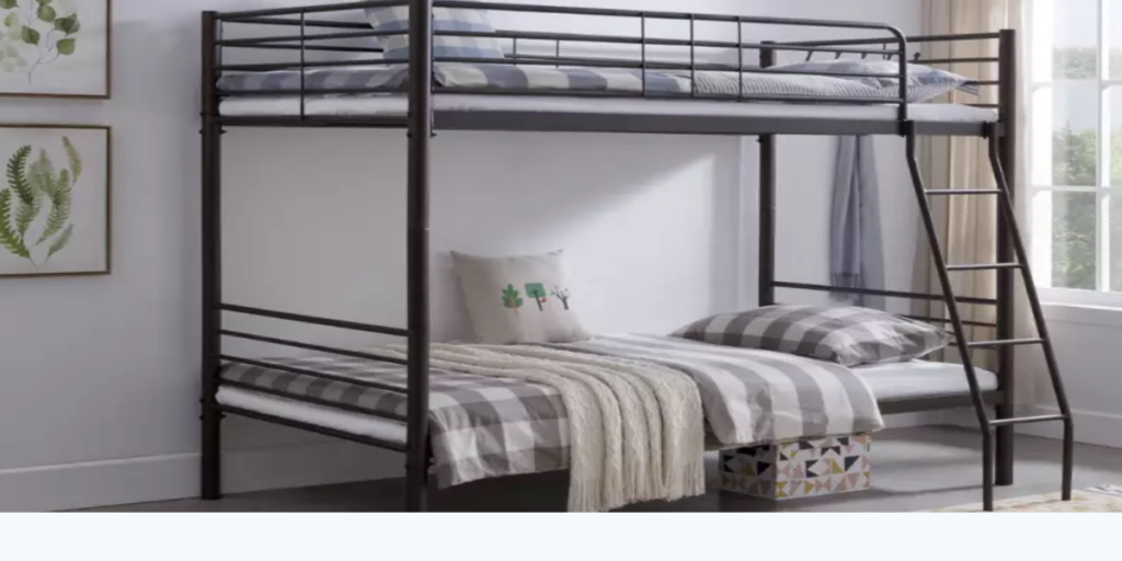 A sturdy metal bunk bed featuring a ladder, designed for efficient space utilization and durability in high-occupancy settings.