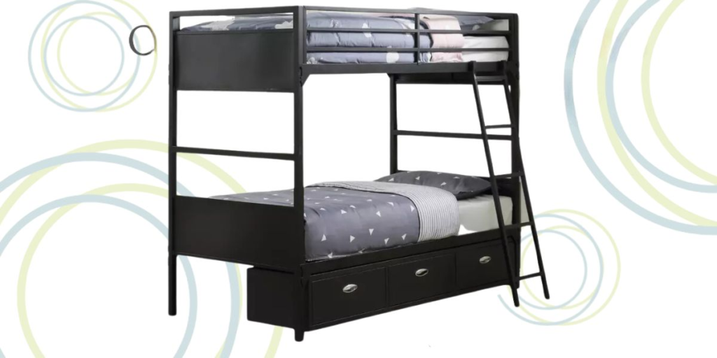 A bunk bed with a ladder, designed for optimal space use and comfort in shared living environments.