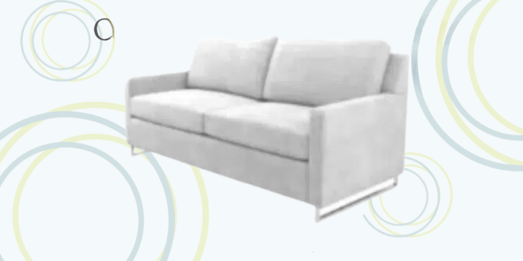 A white couch featuring a circular pattern, designed for versatility and durability in behavioral healthcare settings.