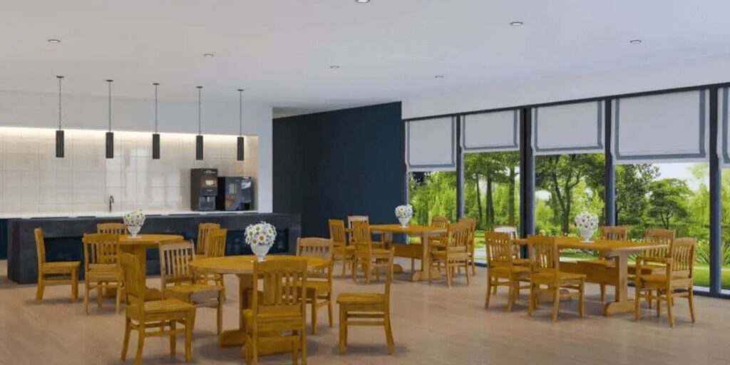 A cozy restaurant featuring wooden tables and chairs, designed for durability in high-traffic environments.