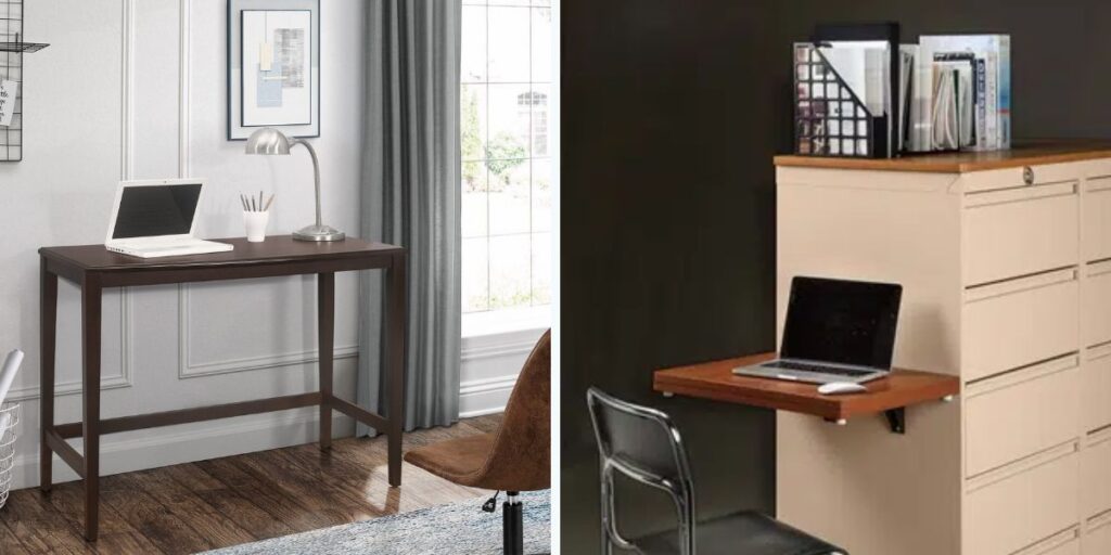 Desk and laptop images showcasing functional furniture tailored for various healthcare settings and their specific purposes.