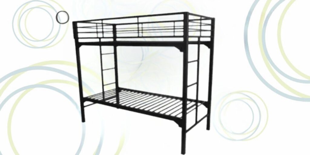 Black metal bunk bed with a ladder, designed for maximizing space in high-occupancy behavioral healthcare settings.